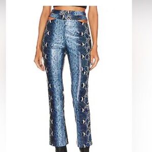 Camila Coelho Blue Snake Print Flare Pants
